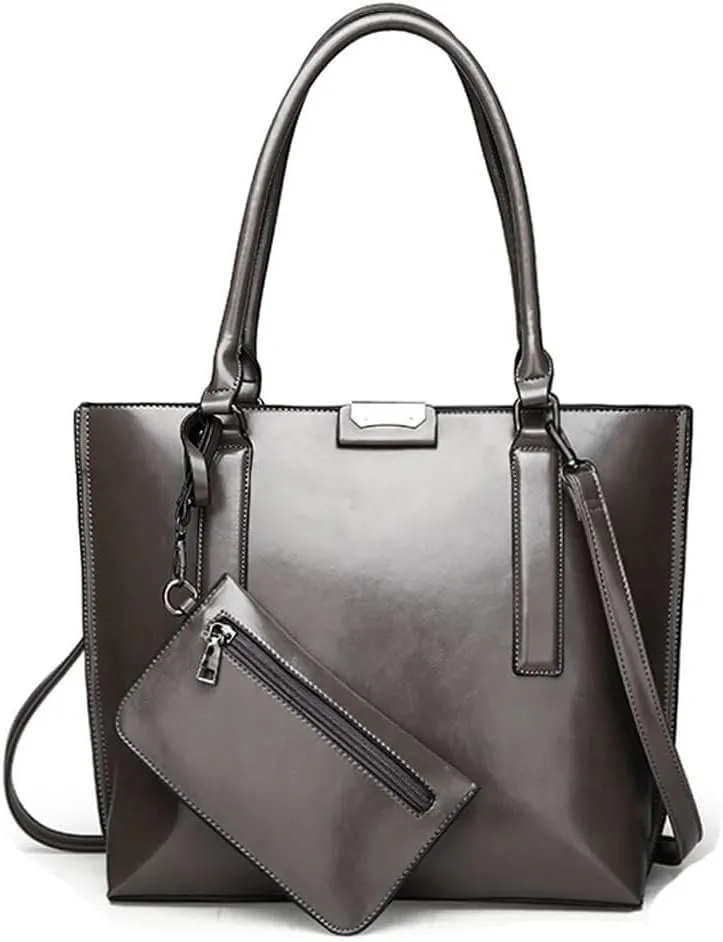 Leather Handbags Purses for Women Glossy Tote Bags Shoulder Satchel Handbag Wallet Wristlets 2-Pcs Set