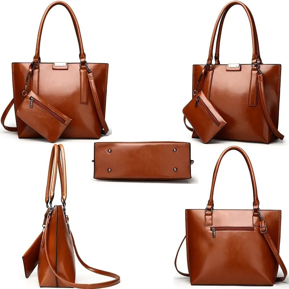 Leather Handbags Purses for Women Glossy Tote Bags Shoulder Satchel Handbag Wallet Wristlets 2-Pcs Set