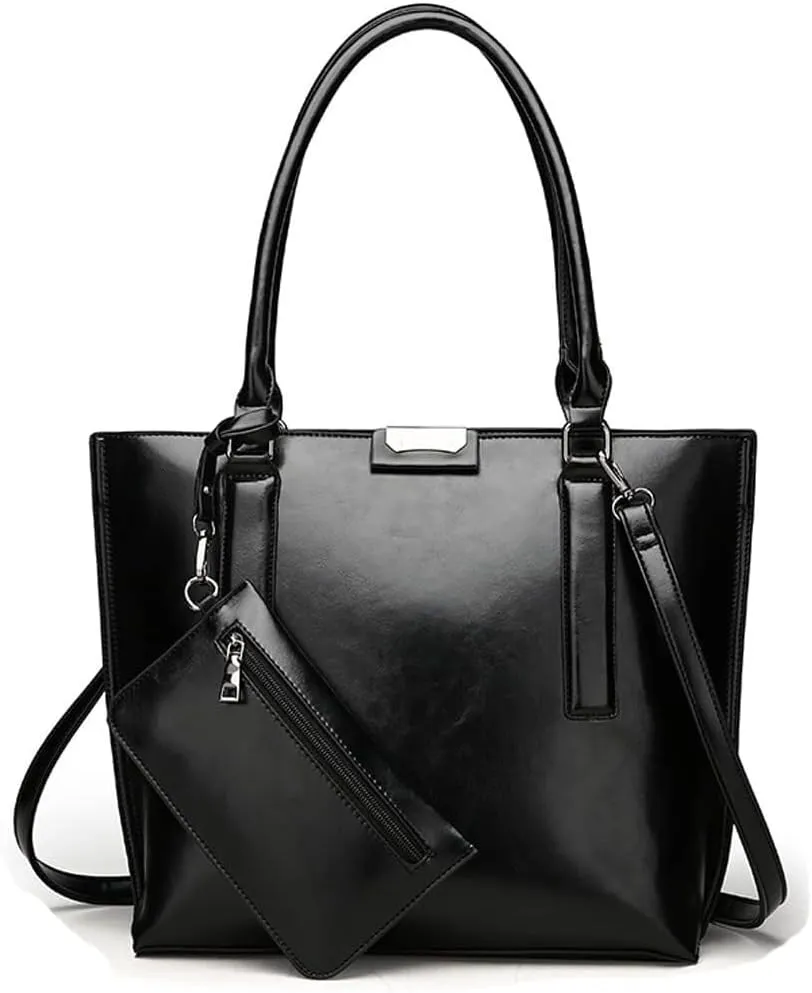 Leather Handbags Purses for Women Glossy Tote Bags Shoulder Satchel Handbag Wallet Wristlets 2-Pcs Set