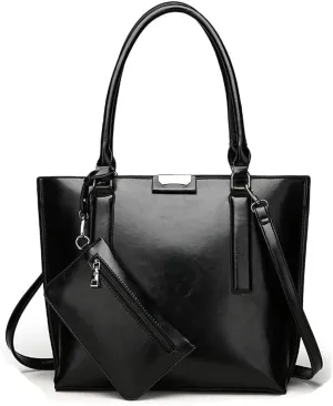 Leather Handbags Purses for Women Glossy Tote Bags Shoulder Satchel Handbag Wallet Wristlets 2-Pcs Set