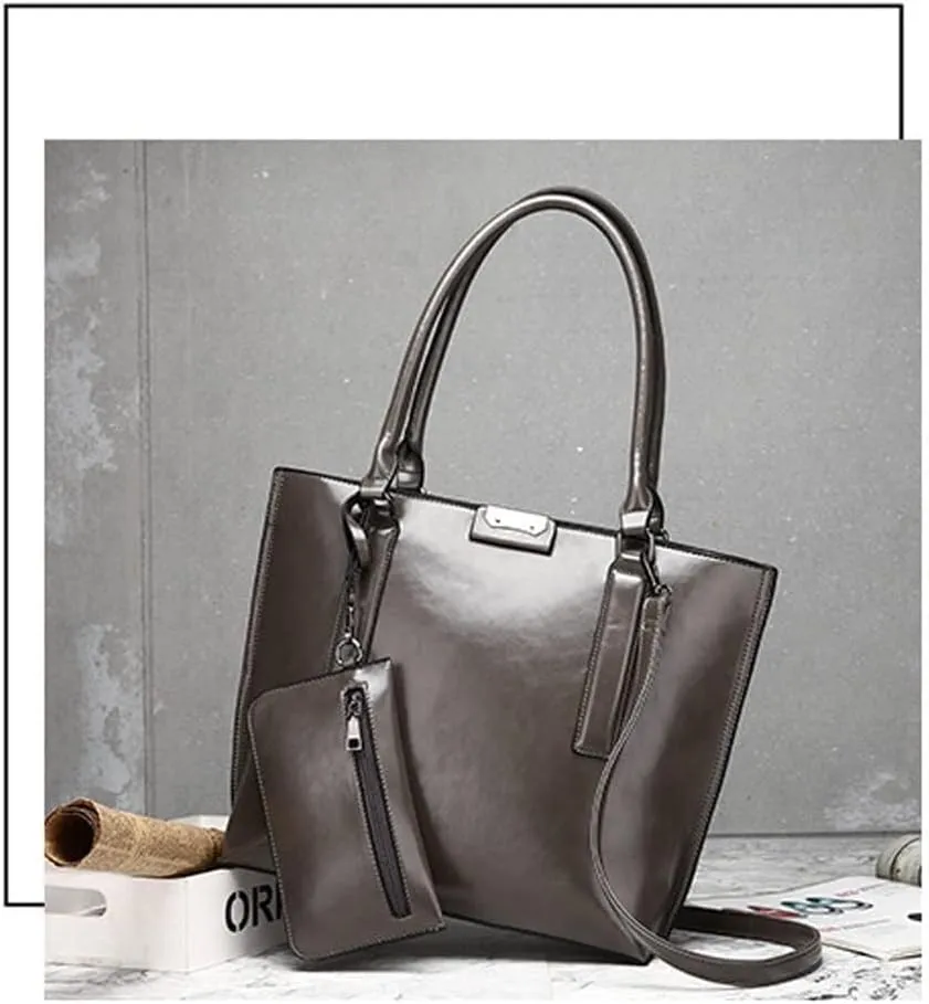 Leather Handbags Purses for Women Glossy Tote Bags Shoulder Satchel Handbag Wallet Wristlets 2-Pcs Set