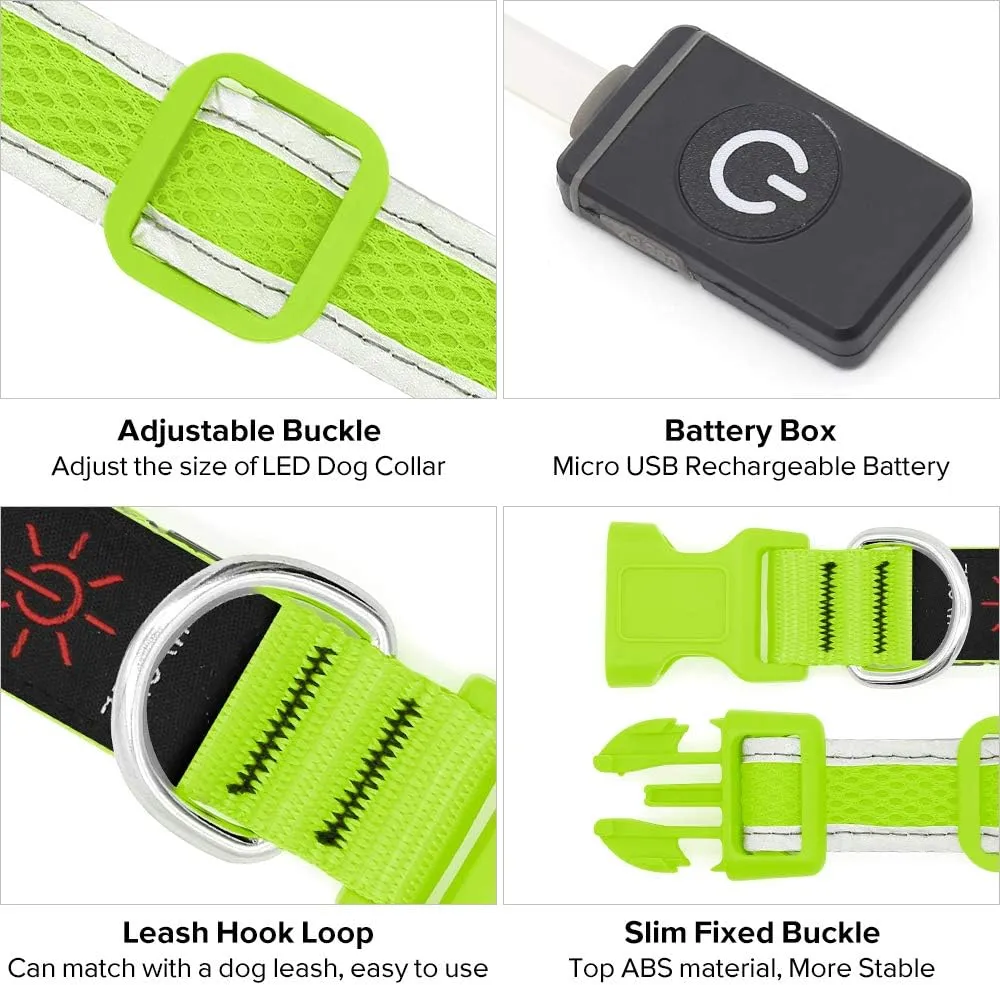 LED Dog Collar Rechargeable - Waterproof Light Up Dog Collars, Adjustable Glow in The Dark Pet Collar, Safety Dog Lights for Night Walking (Small, Green)