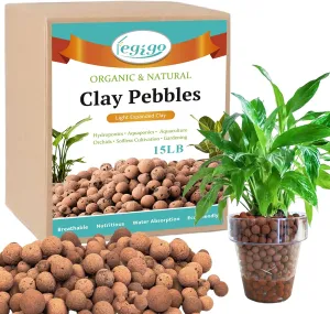 Legigo 15 LBS Organic Expanded Clay Pebbles, 4mm -16mm Light Expanded Clay Aggregate, Natural Clay Pebbles for Hydroponic & Aquaponics Growing, Orchid Potting Mix, Dutch Buckets, Drainage