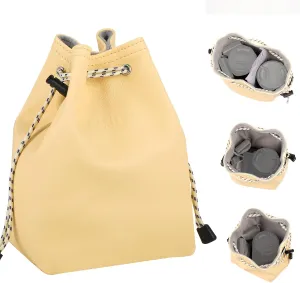 Lens Case, Lens Bag Camera Lens Pouch Drawstring Shockproof Bag with shoulder straps for Canon, Nikon, Pentax, Sony, Olympus, Panasonic and other Lens (Light Yellow,Small)
