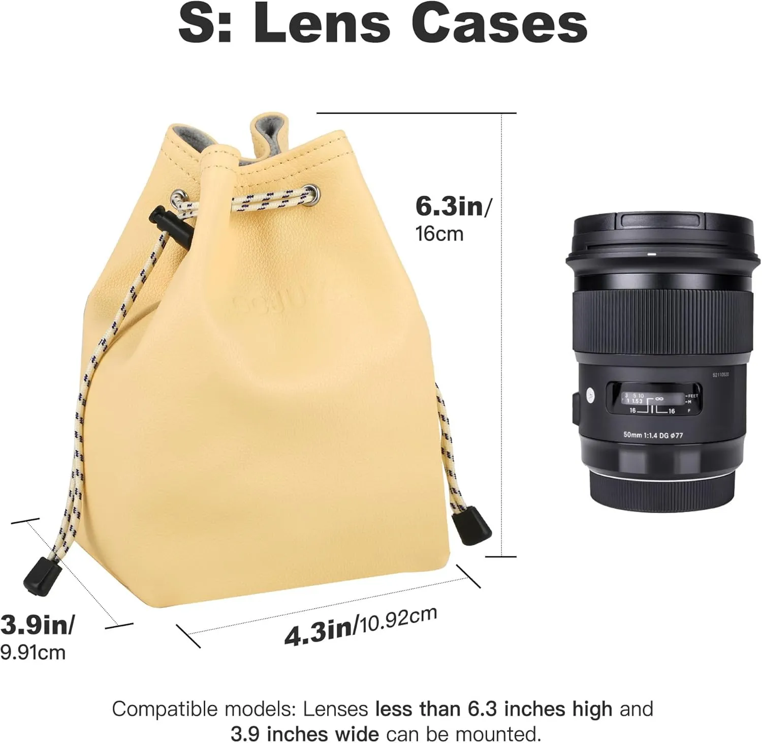 Lens Case, Lens Bag Camera Lens Pouch Drawstring Shockproof Bag with shoulder straps for Canon, Nikon, Pentax, Sony, Olympus, Panasonic and other Lens (Light Yellow,Small)
