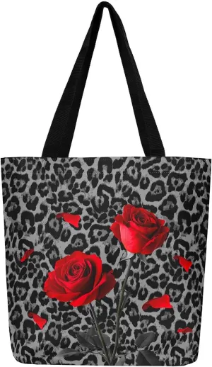 Leopard Print Canvas Tote Bag for Women Wild Animal Cheetah Print Aesthetic Shoulder Handbags for Shopping Gym