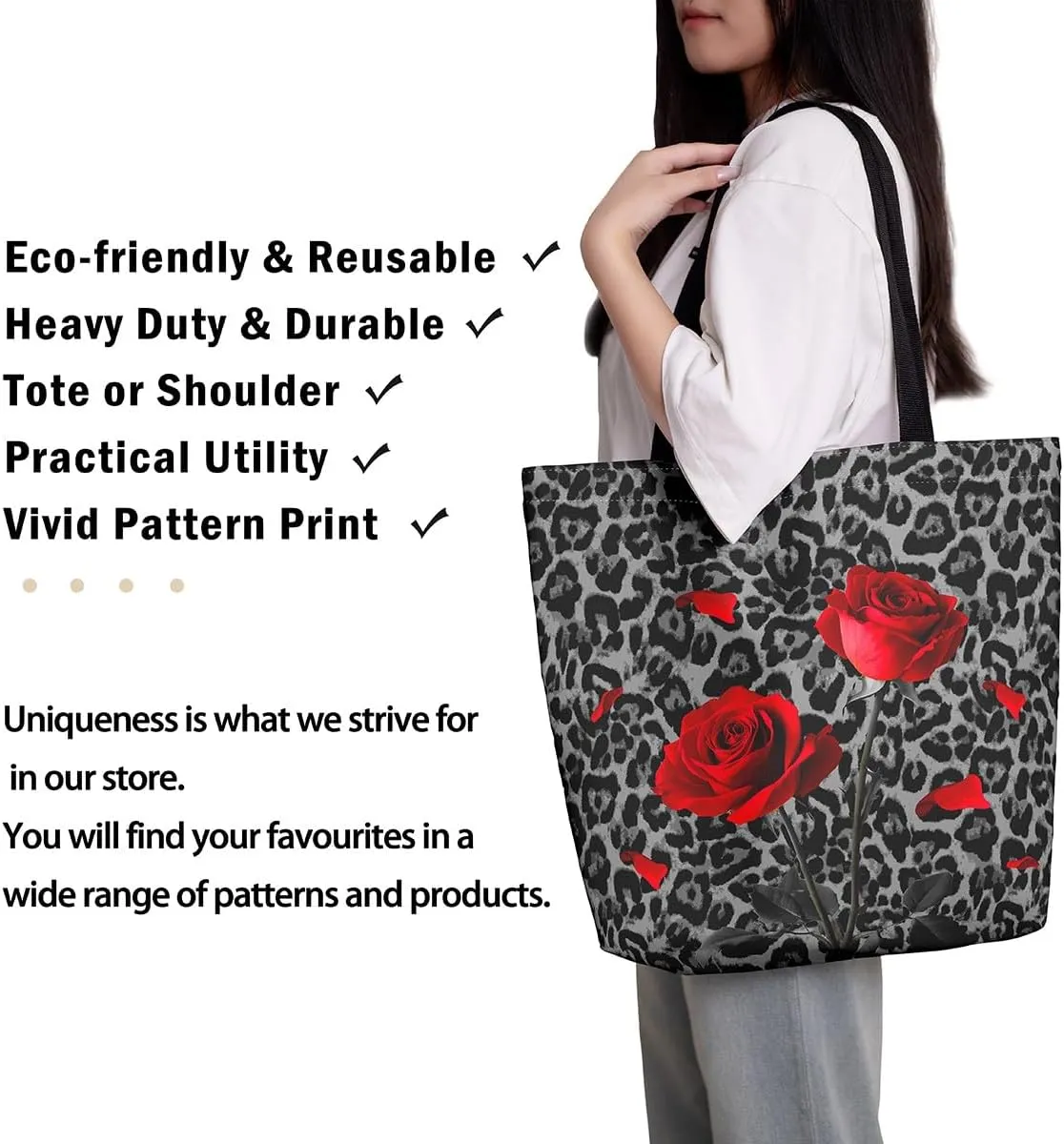 Leopard Print Canvas Tote Bag for Women Wild Animal Cheetah Print Aesthetic Shoulder Handbags for Shopping Gym