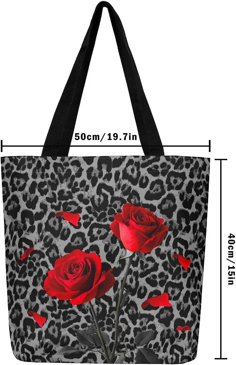 Leopard Print Canvas Tote Bag for Women Wild Animal Cheetah Print Aesthetic Shoulder Handbags for Shopping Gym