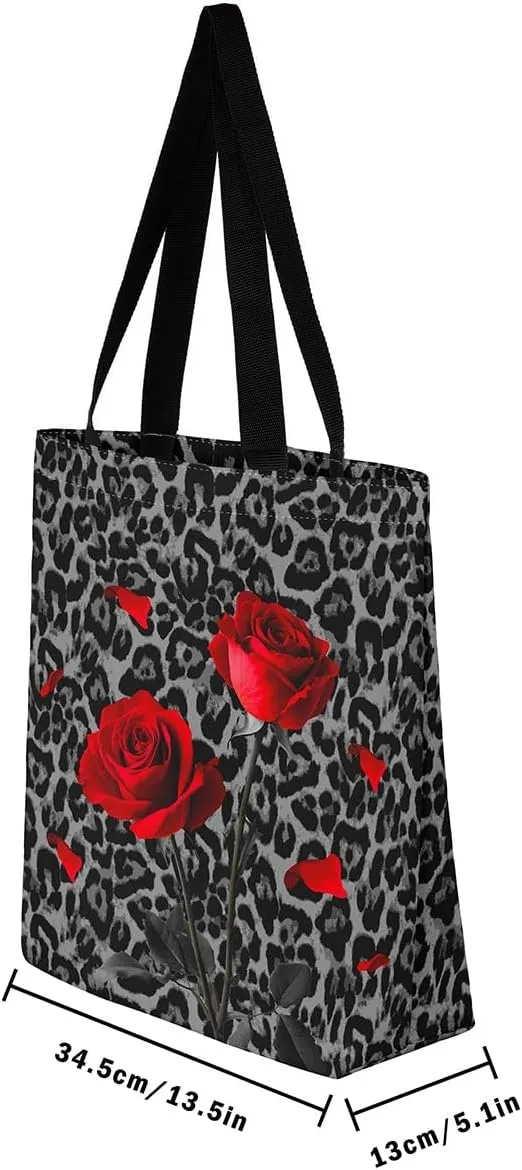 Leopard Print Canvas Tote Bag for Women Wild Animal Cheetah Print Aesthetic Shoulder Handbags for Shopping Gym
