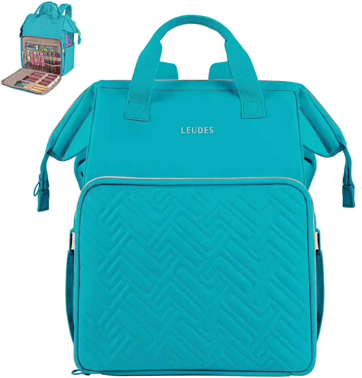 Leudes Knitting Bag Backpack, Yarn Storage Organizer Large Crochet Bag Tote Christmas Gift Yarn Holder Case for Carrying Projects, Knitting Needles (Turquoise)