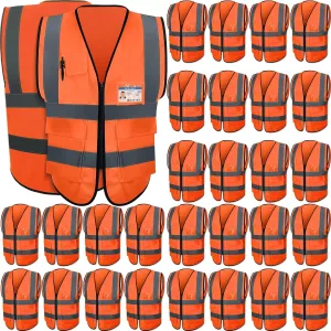 Leumoi 30 Pack Reflective Safety Vest with Pockets and Zipper High Visibility Vest for Women Men Work