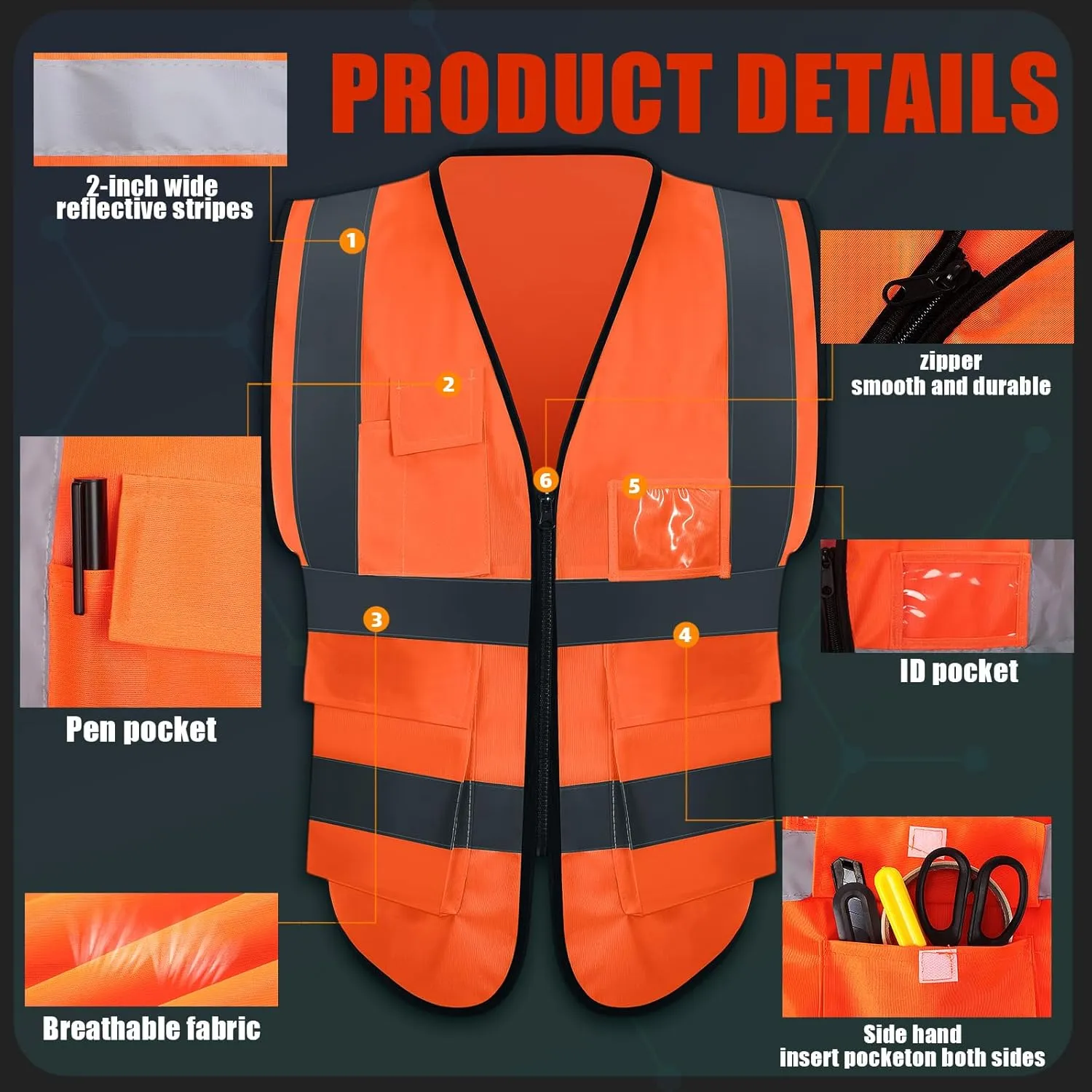 Leumoi 30 Pack Reflective Safety Vest with Pockets and Zipper High Visibility Vest for Women Men Work