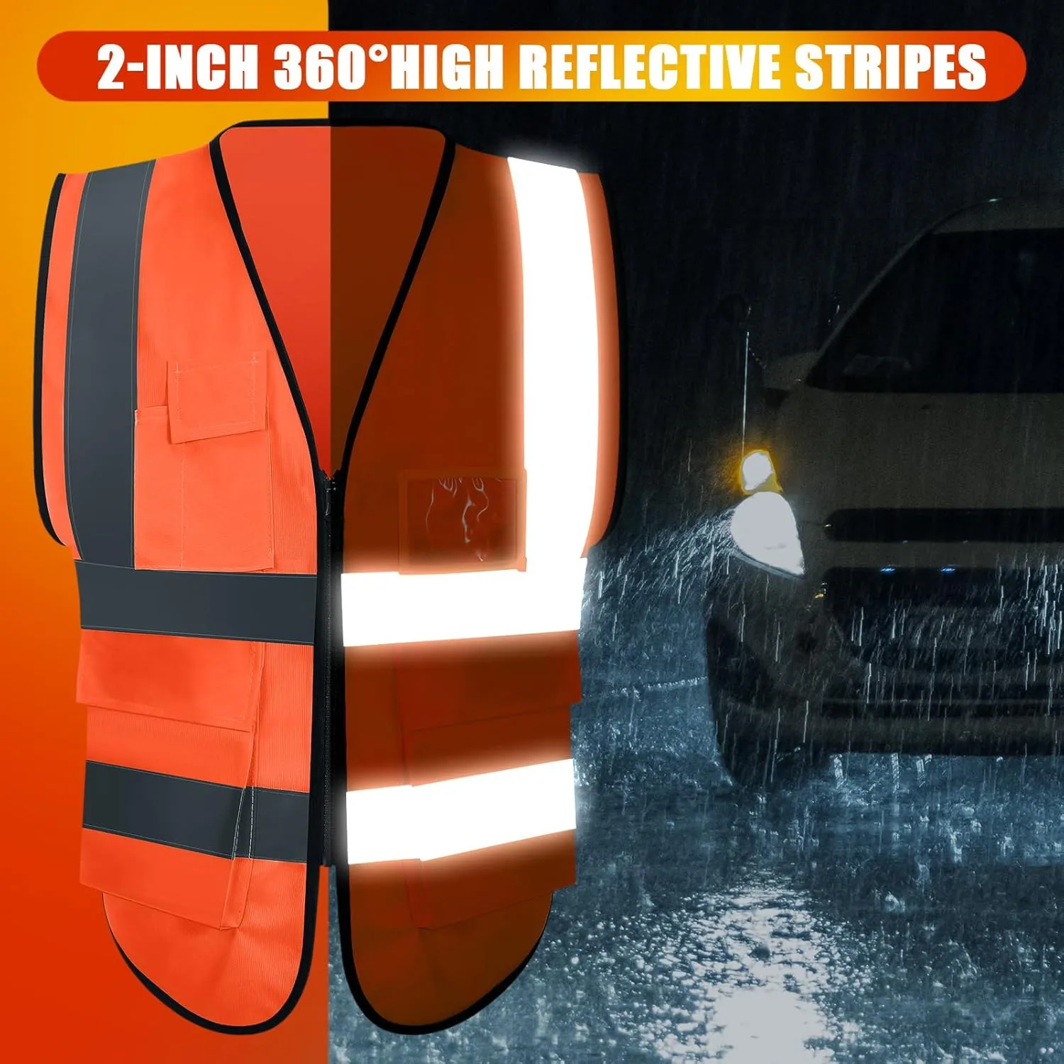 Leumoi 30 Pack Reflective Safety Vest with Pockets and Zipper High Visibility Vest for Women Men Work