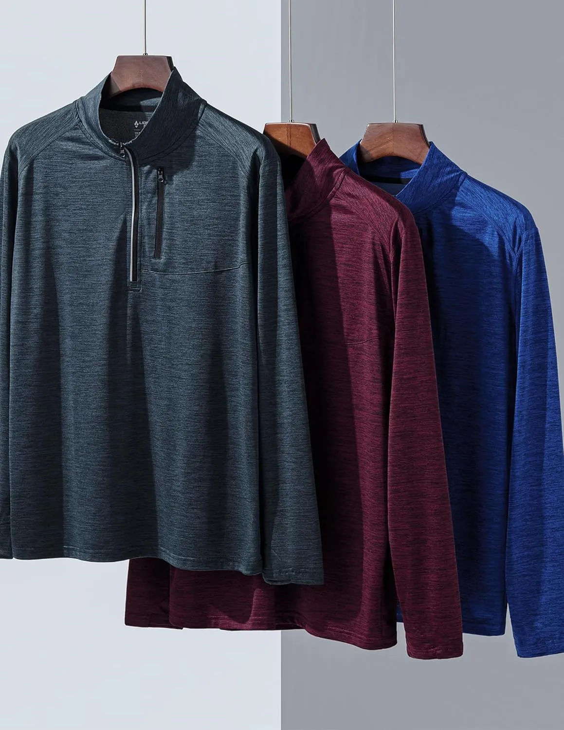 Liberty Imports 3-Pack Men’s Quarter-Zip Pullover Lightweight Long Sleeve Athletic Jackets Performance Workout Running Shirts
