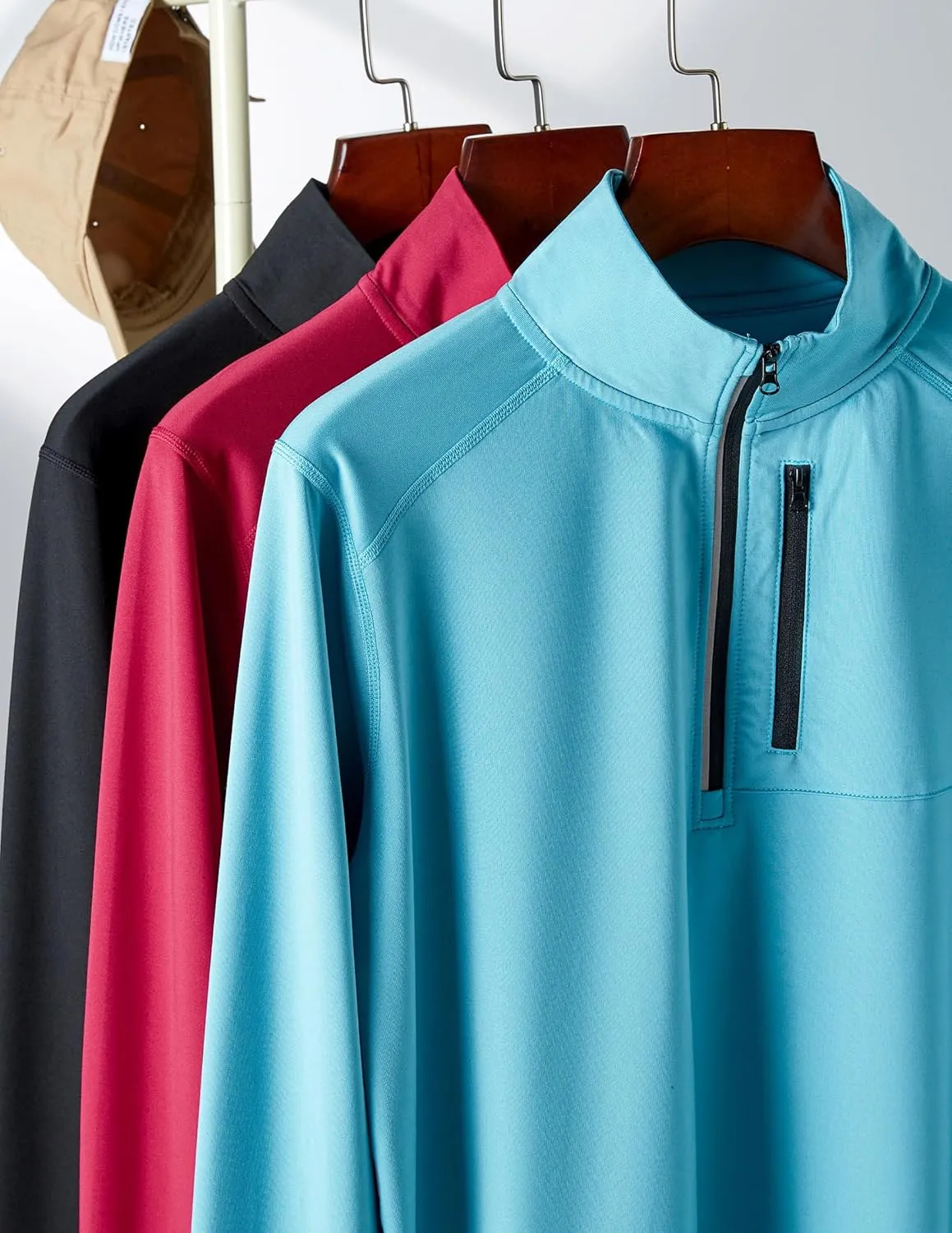 Liberty Imports 3-Pack Men’s Quarter-Zip Pullover Lightweight Long Sleeve Athletic Jackets Performance Workout Running Shirts