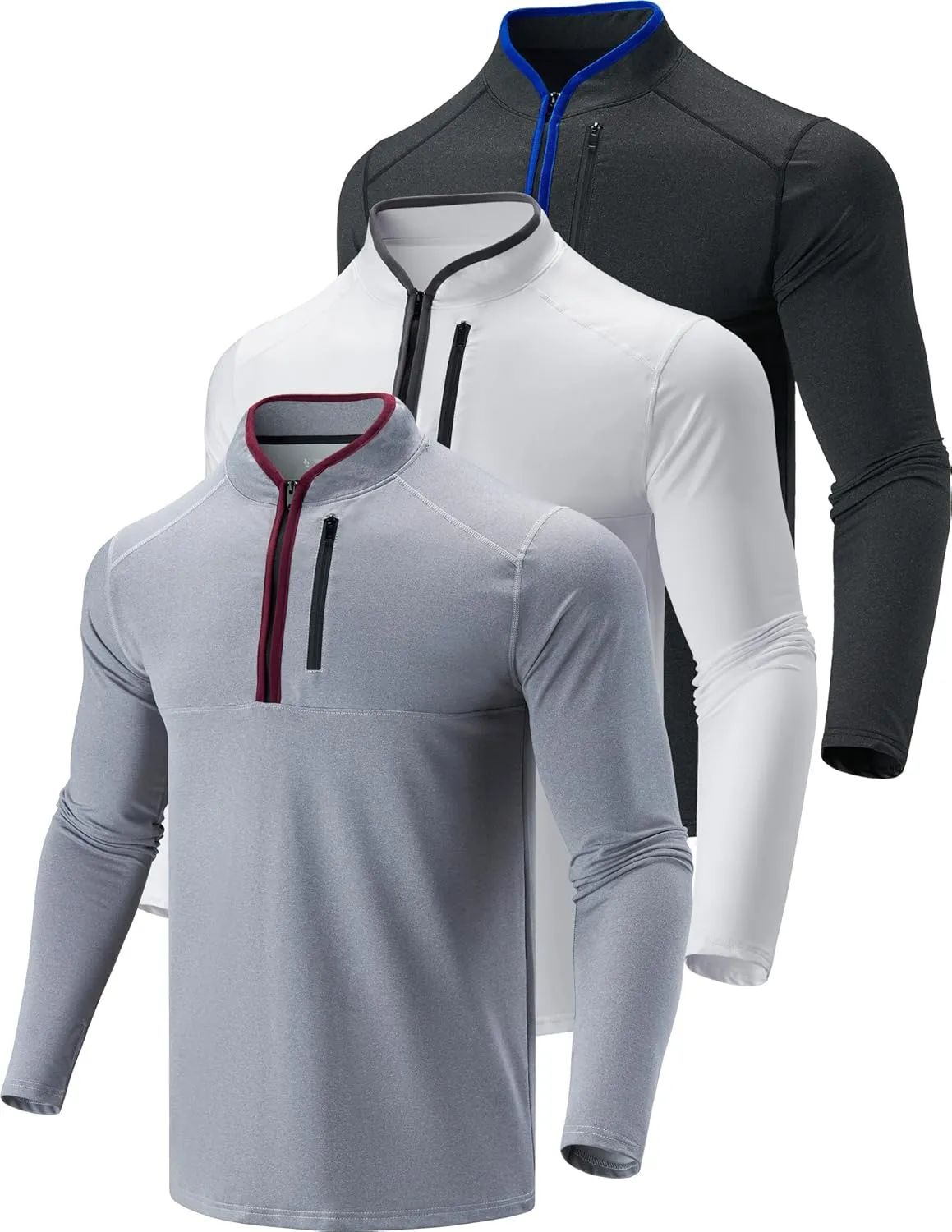 Liberty Imports 3-Pack Men’s Quarter-Zip Pullover Lightweight Long Sleeve Athletic Jackets Performance Workout Running Shirts