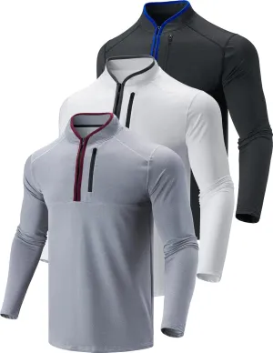 Liberty Imports 3-Pack Men’s Quarter-Zip Pullover Lightweight Long Sleeve Athletic Jackets Performance Workout Running Shirts