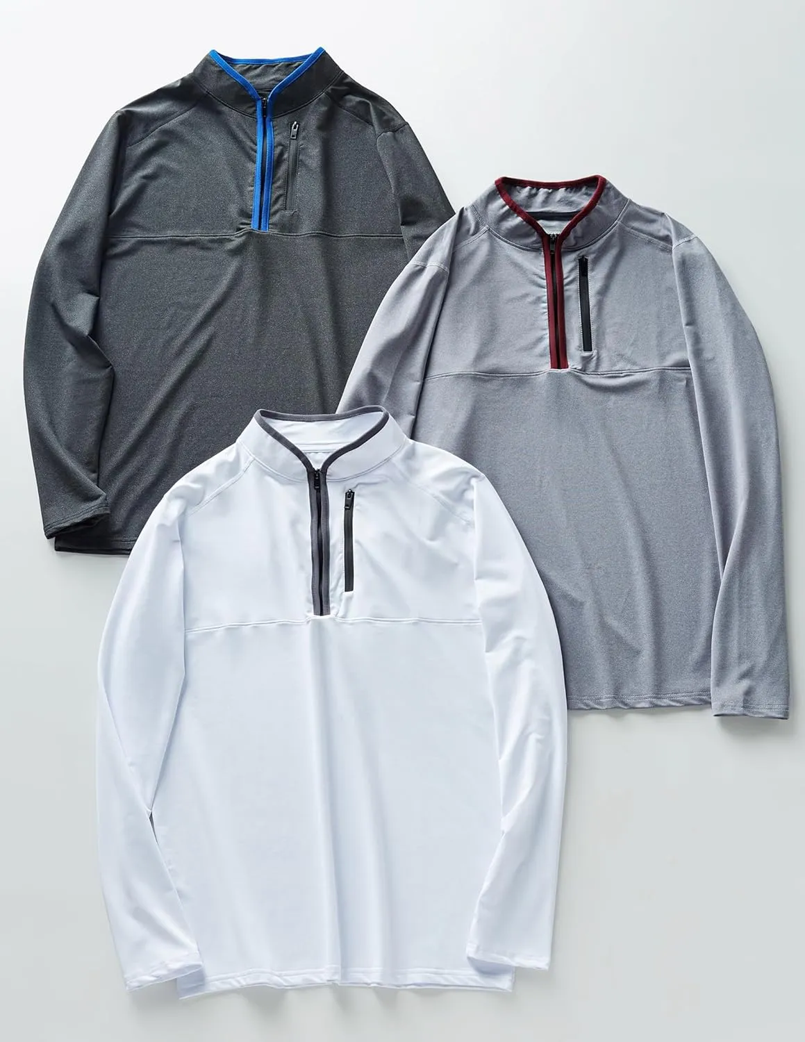 Liberty Imports 3-Pack Men’s Quarter-Zip Pullover Lightweight Long Sleeve Athletic Jackets Performance Workout Running Shirts