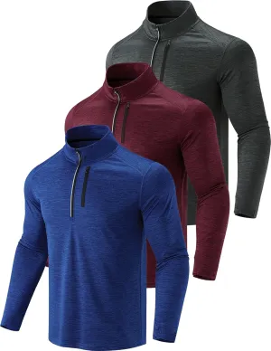 Liberty Imports 3-Pack Men’s Quarter-Zip Pullover Lightweight Long Sleeve Athletic Jackets Performance Workout Running Shirts