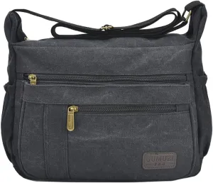 Light Weight Canvas Shoulder Bag for Women Messenger Handbags Cross Body Multi Zipper Pockets Bag