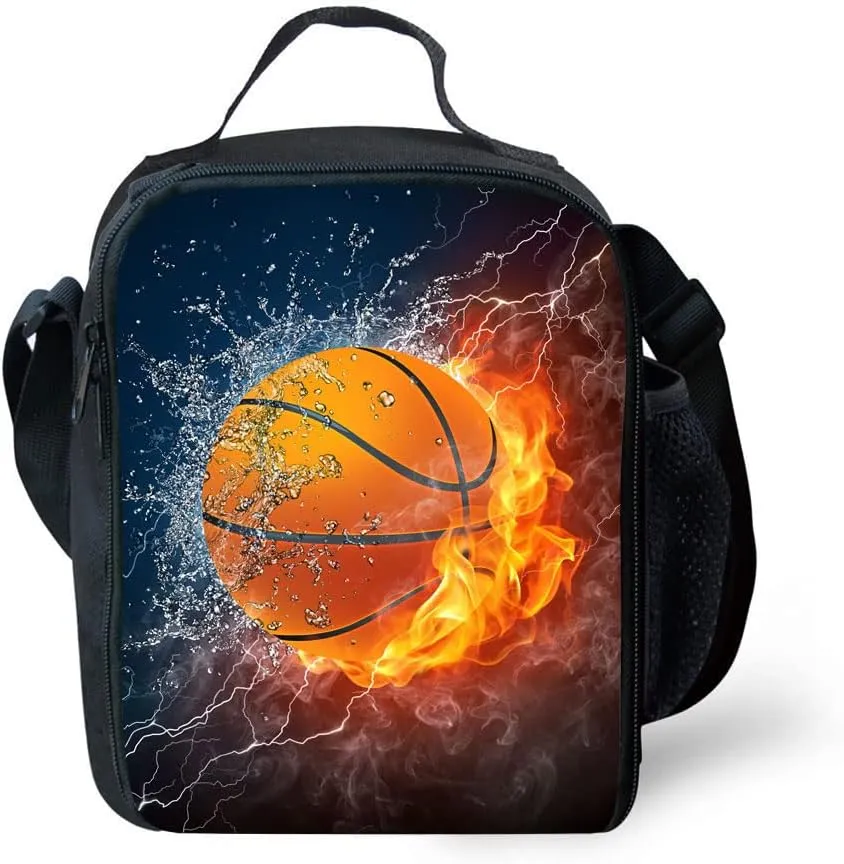 Lightweight Backpack for Girls/Boys School Bag with Lunch Bag, Pencil Case 3 in 1(Basketball)
