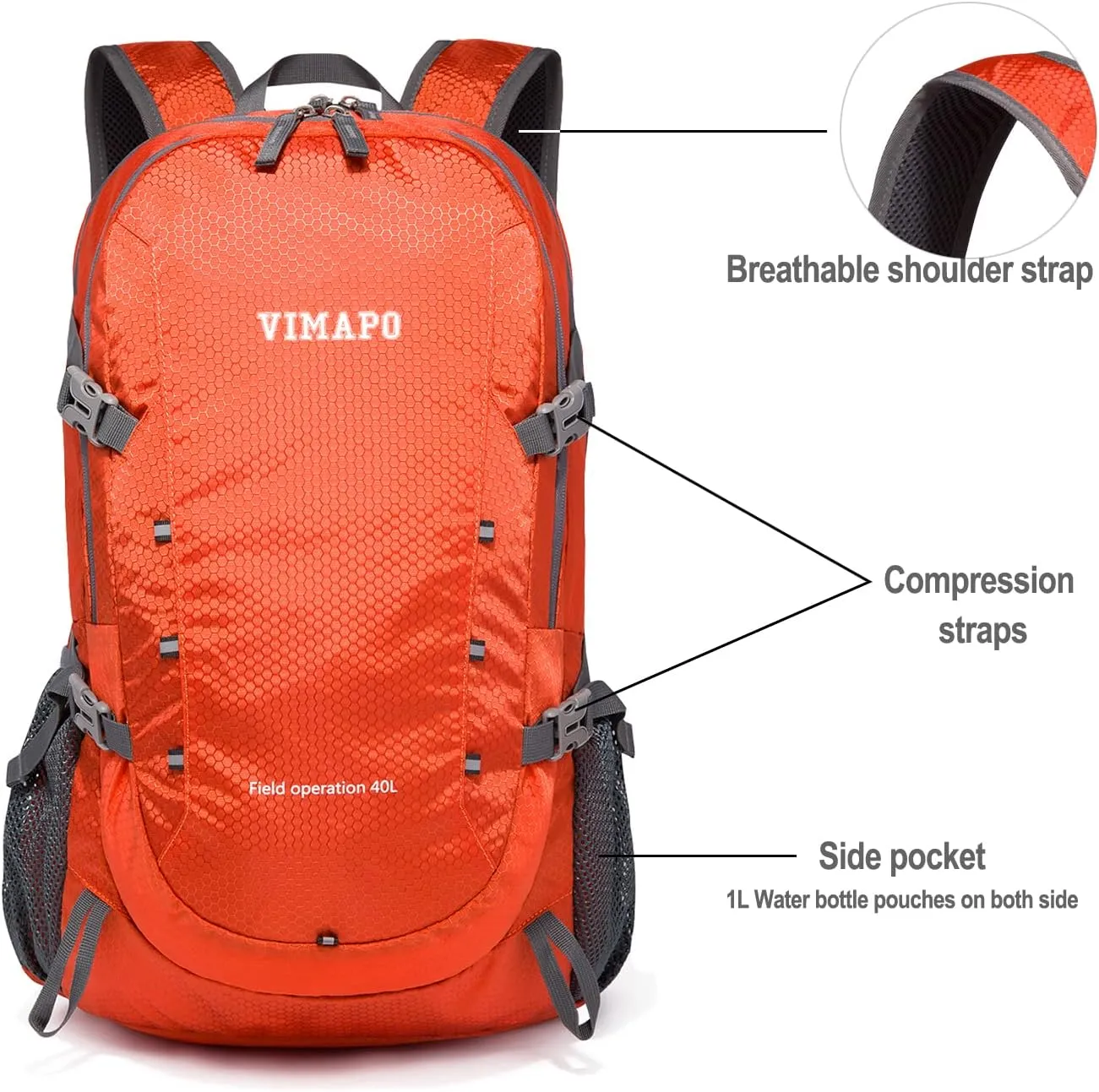 Lightweight Foldable Hiking Backpack 40L, Ripstop Nylon Packable Travel Daypack, Collapsible Backpack For Traveling Hiking Camping Touring(Orange)