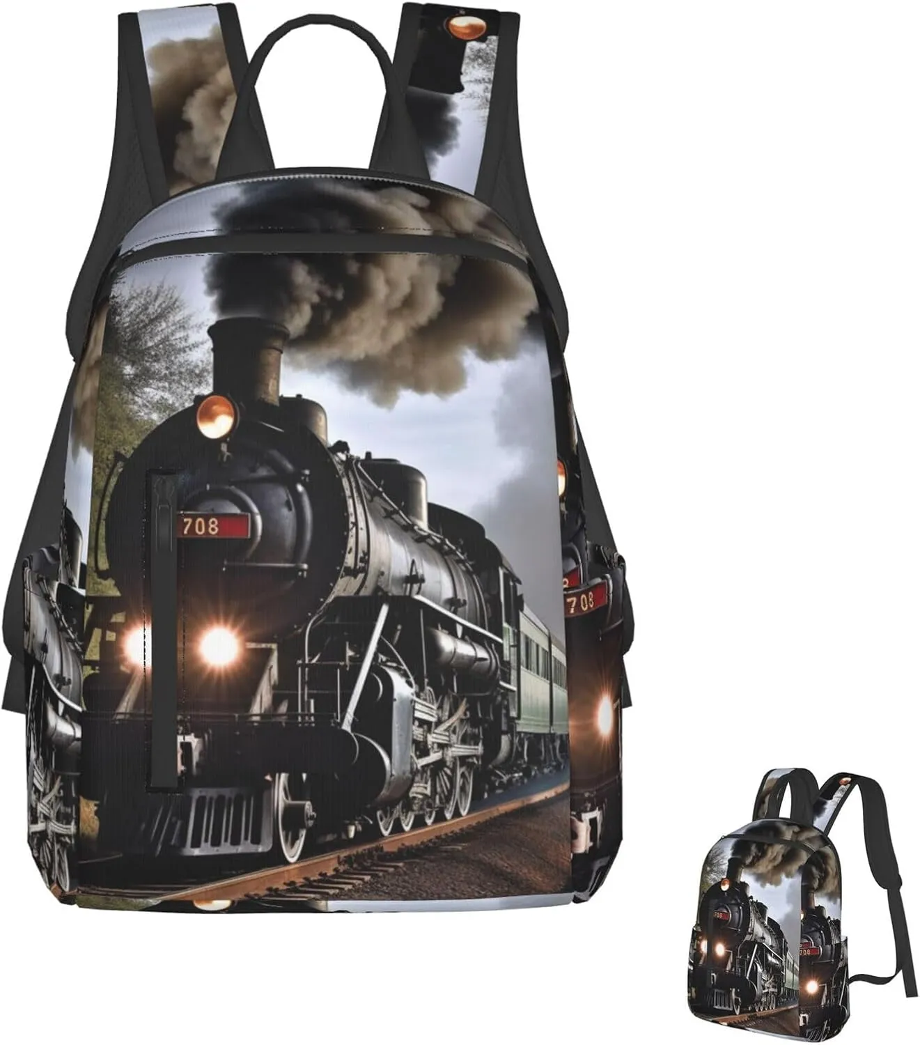 Lightweight Hiking Backpack Casual Laptop Backpack for Men Women Steam Train Bookbag Travel Daypack