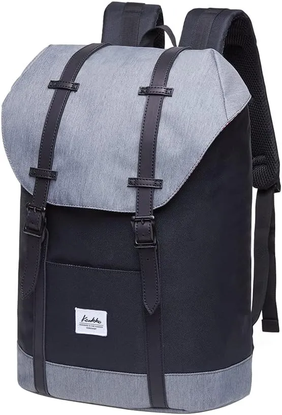 Lightweight Outdoor Backpack, KAUKKO Travel Casual Rucksack Laptop Daypack for 15"(6-4-BLACK Grey)