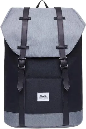Lightweight Outdoor Backpack, KAUKKO Travel Casual Rucksack Laptop Daypack for 15"(6-4-BLACK Grey)