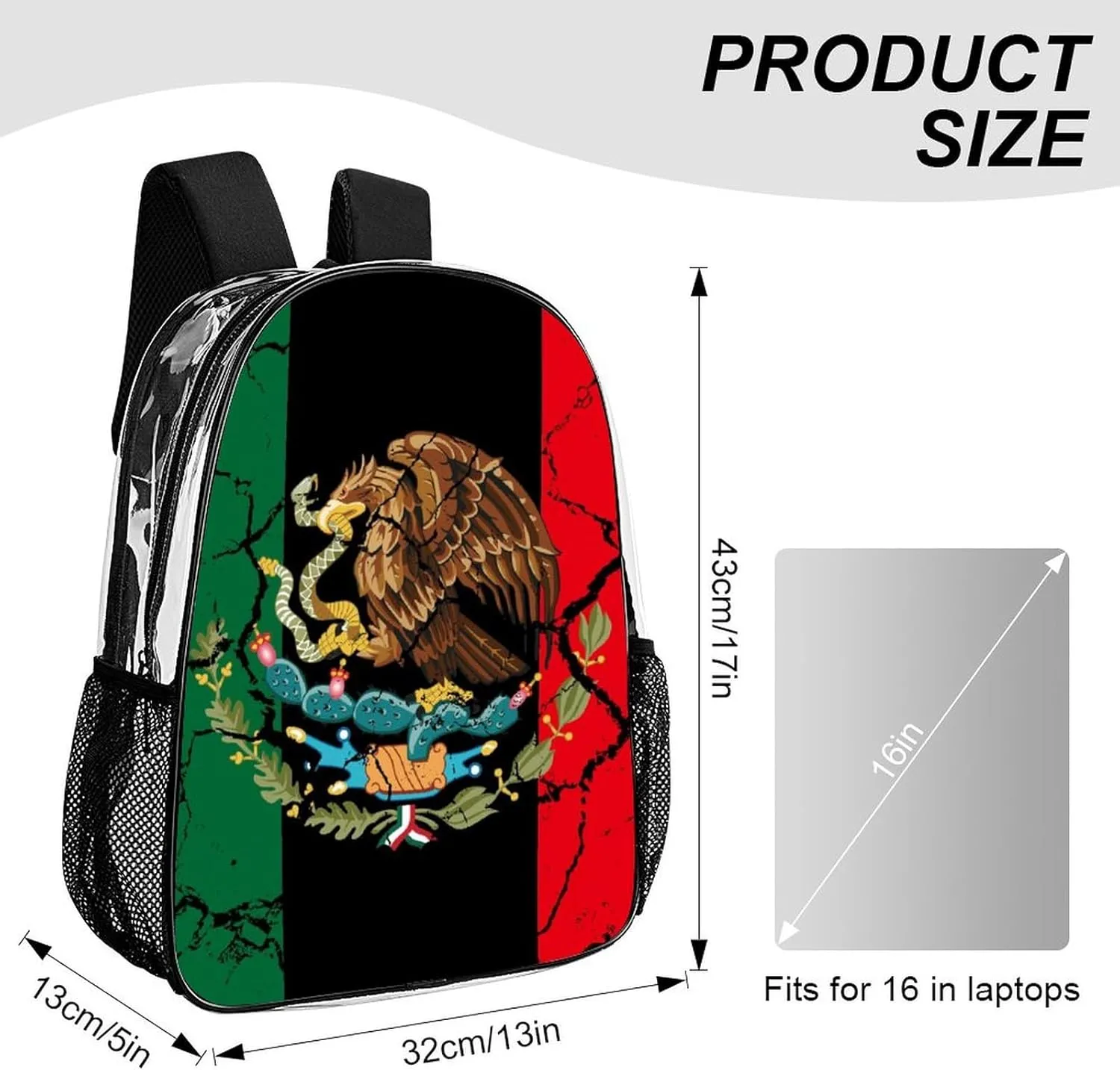 Lightweight Rucksack for Sports Travel Running - Big Capacity Multipurpose Transparent Bookbag, Black Mexico Flag Crack Art Travel and Sport Backpack Rucksack