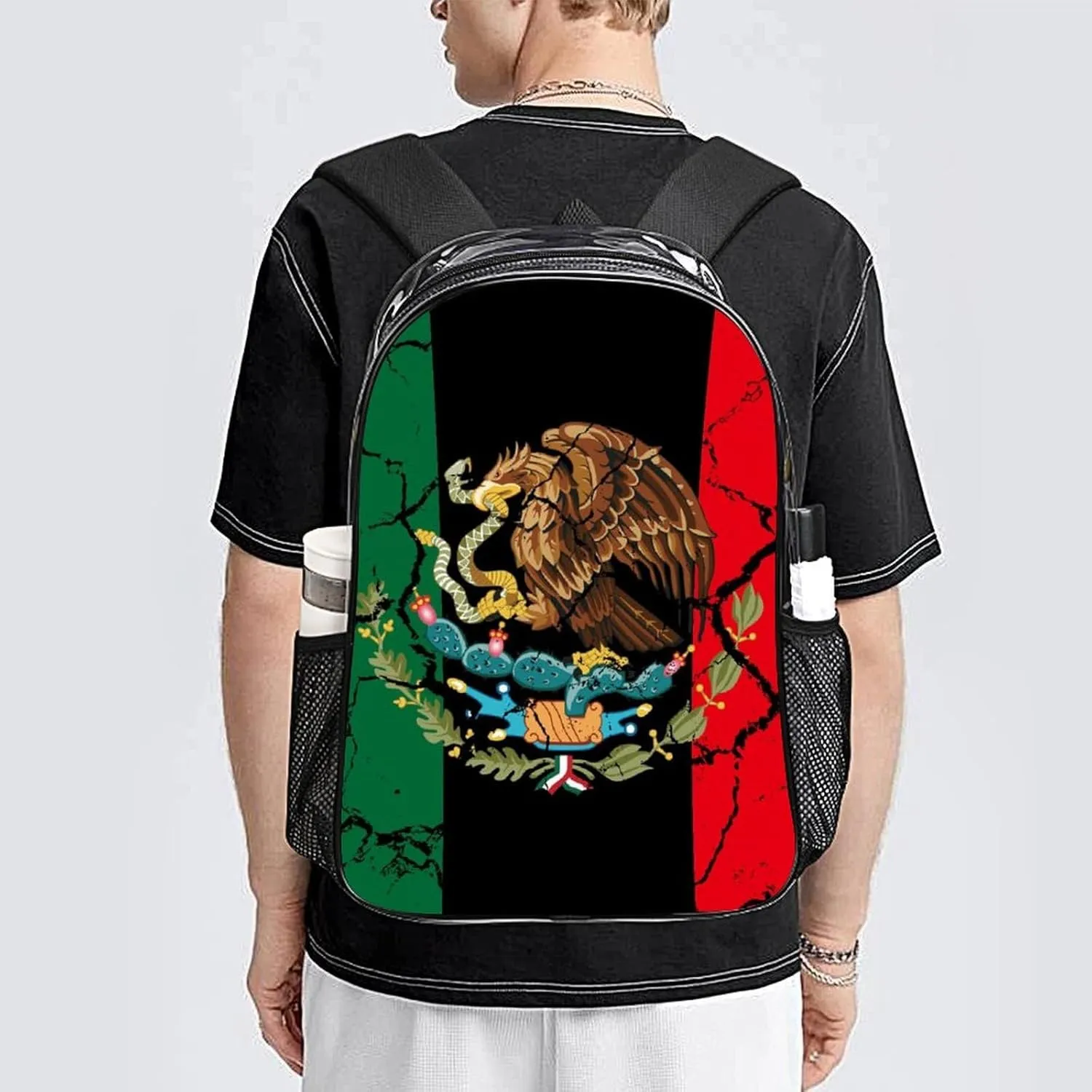 Lightweight Rucksack for Sports Travel Running - Big Capacity Multipurpose Transparent Bookbag, Black Mexico Flag Crack Art Travel and Sport Backpack Rucksack