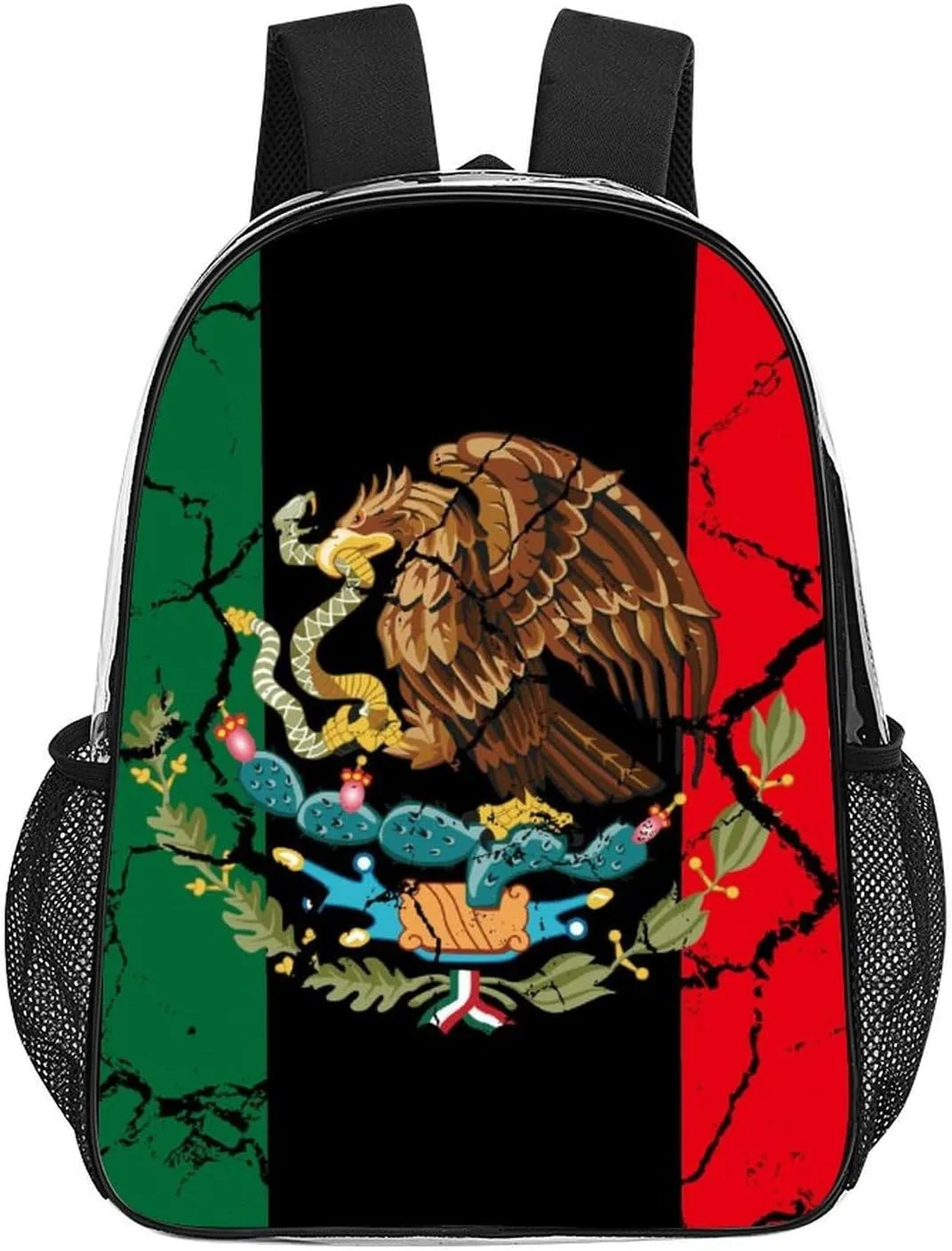 Lightweight Rucksack for Sports Travel Running - Big Capacity Multipurpose Transparent Bookbag, Black Mexico Flag Crack Art Travel and Sport Backpack Rucksack