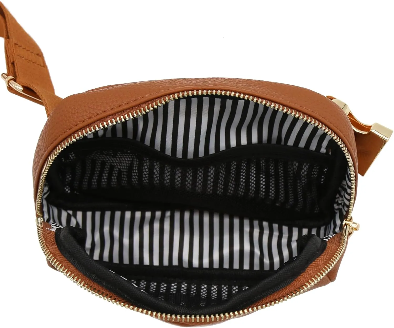 Lightweight Soft PU Pebbled Leather Everyday Sling Fanny Pack Belt Bag with Gold Metal Buckle (Tan)