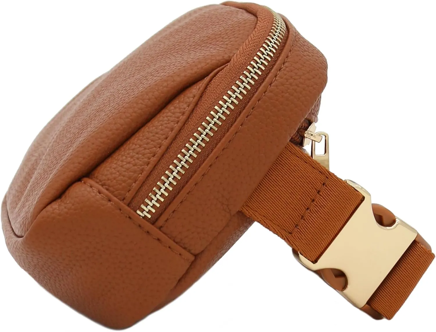 Lightweight Soft PU Pebbled Leather Everyday Sling Fanny Pack Belt Bag with Gold Metal Buckle (Tan)