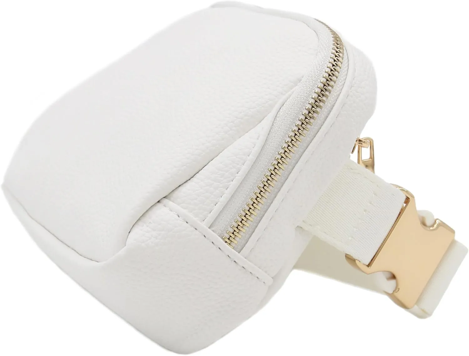 Lightweight Soft PU Pebbled Leather Everyday Sling Fanny Pack Belt Bag with Gold Metal Buckle (White)