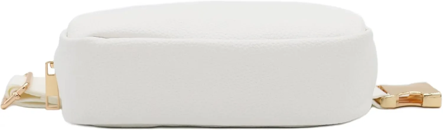 Lightweight Soft PU Pebbled Leather Everyday Sling Fanny Pack Belt Bag with Gold Metal Buckle (White)