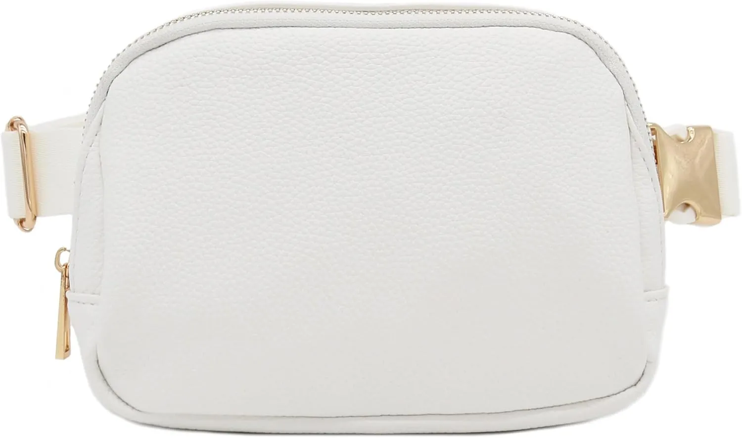 Lightweight Soft PU Pebbled Leather Everyday Sling Fanny Pack Belt Bag with Gold Metal Buckle (White)
