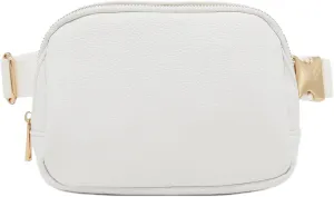 Lightweight Soft PU Pebbled Leather Everyday Sling Fanny Pack Belt Bag with Gold Metal Buckle (White)