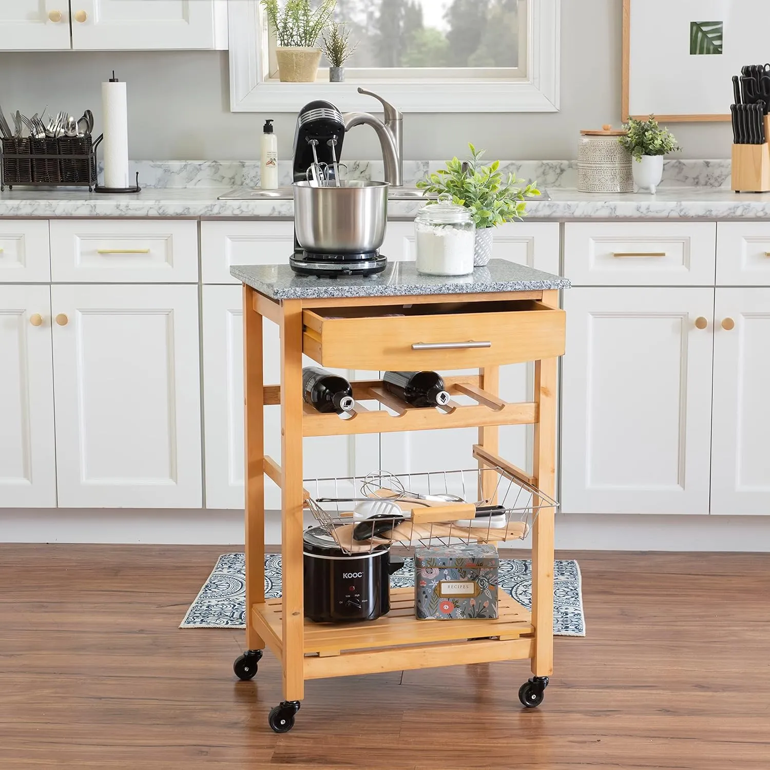 Linon Kitchen Island Granite Top, 33.88" x 22.8" x 15.63", Natural