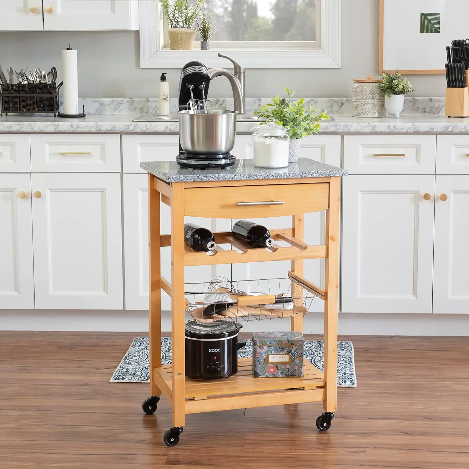 Linon Kitchen Island Granite Top, 33.88" x 22.8" x 15.63", Natural