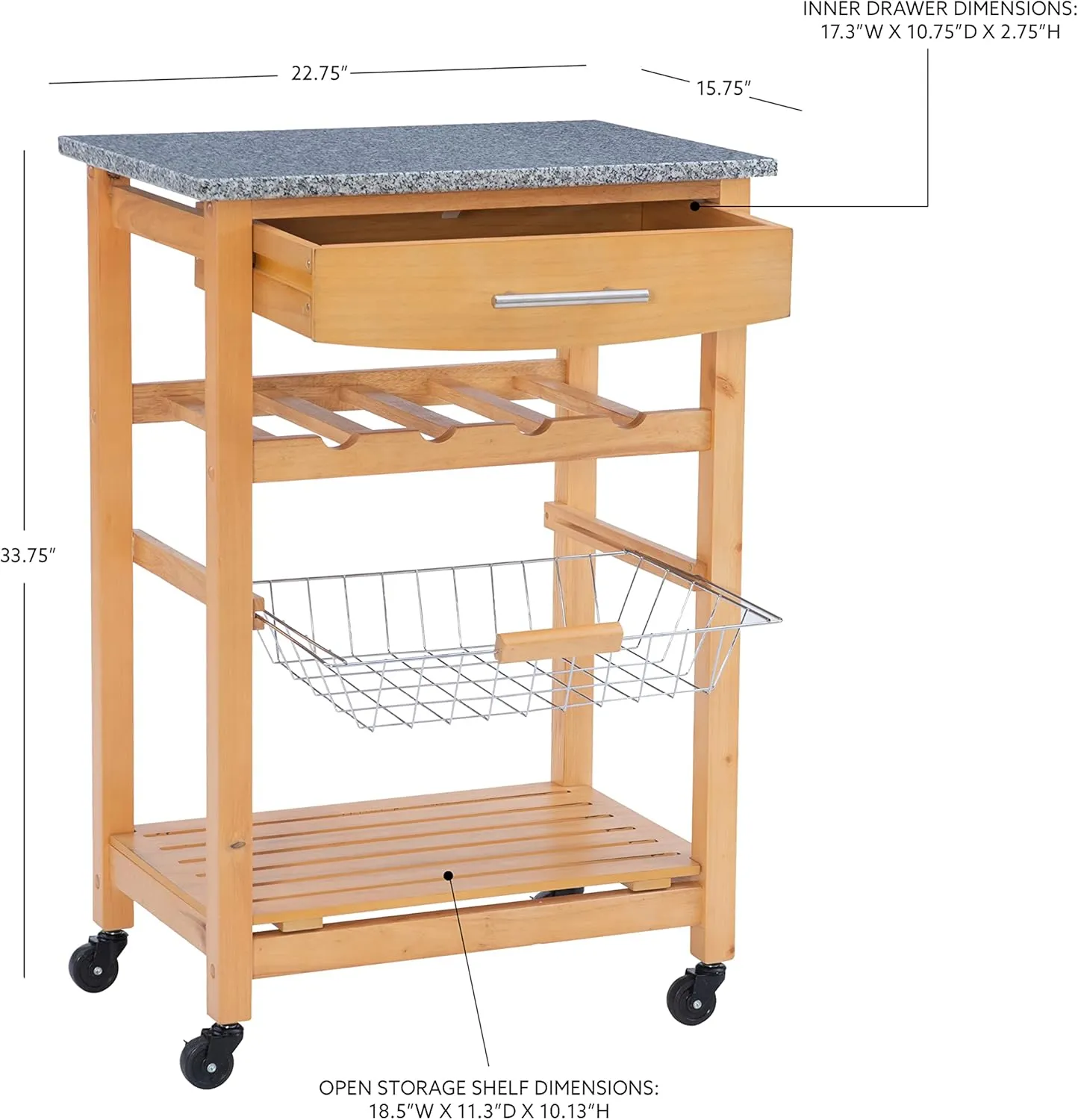 Linon Kitchen Island Granite Top, 33.88" x 22.8" x 15.63", Natural