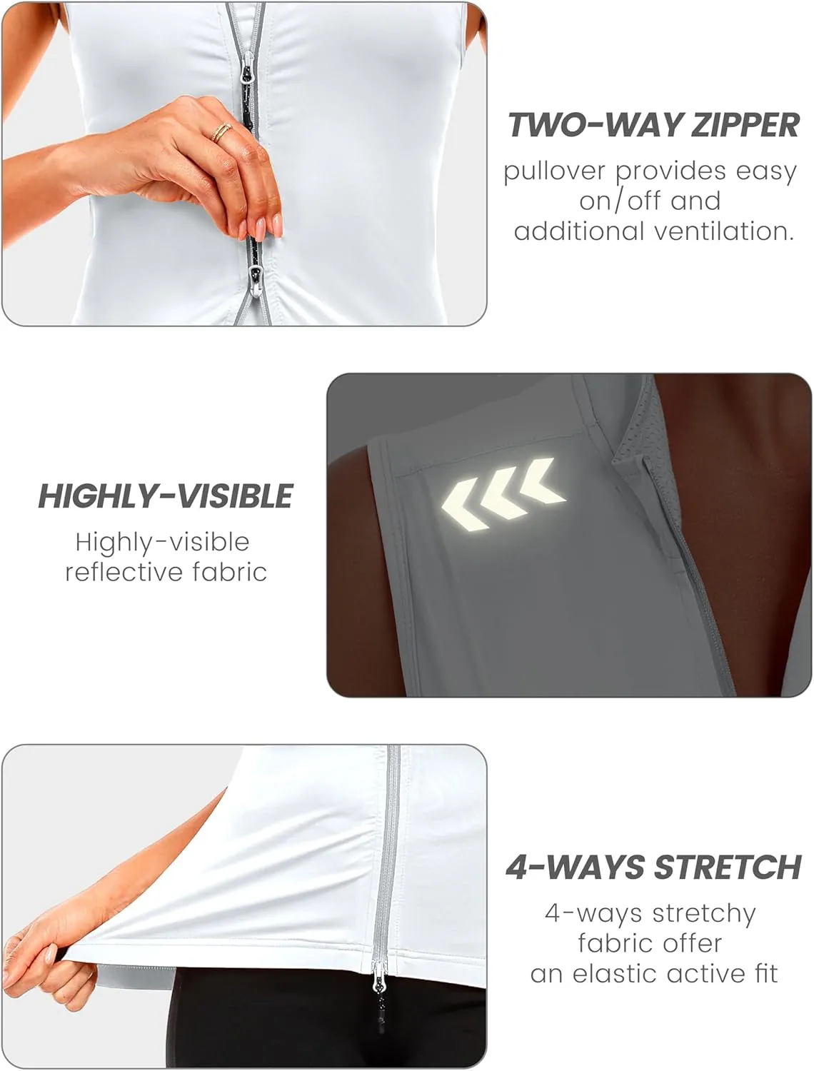 Little Donkey Andy Women's Breathable Cycling Vests full Zip Reflective Sleeveless Jerseys Running Biking Shirts 4 Pockets