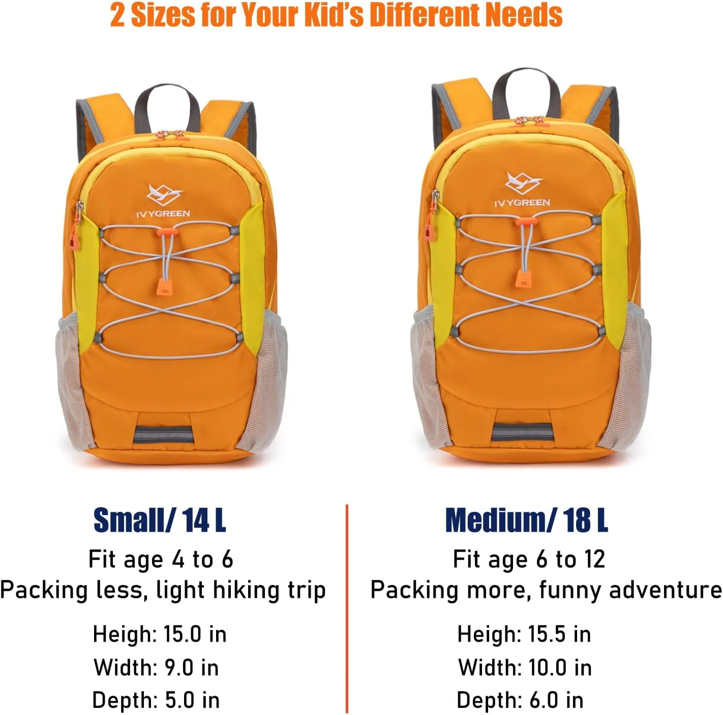 Little Kids Hiking Backpack for Boys or Girls, Small Daypack for Camping or Travel (Orange, Small)