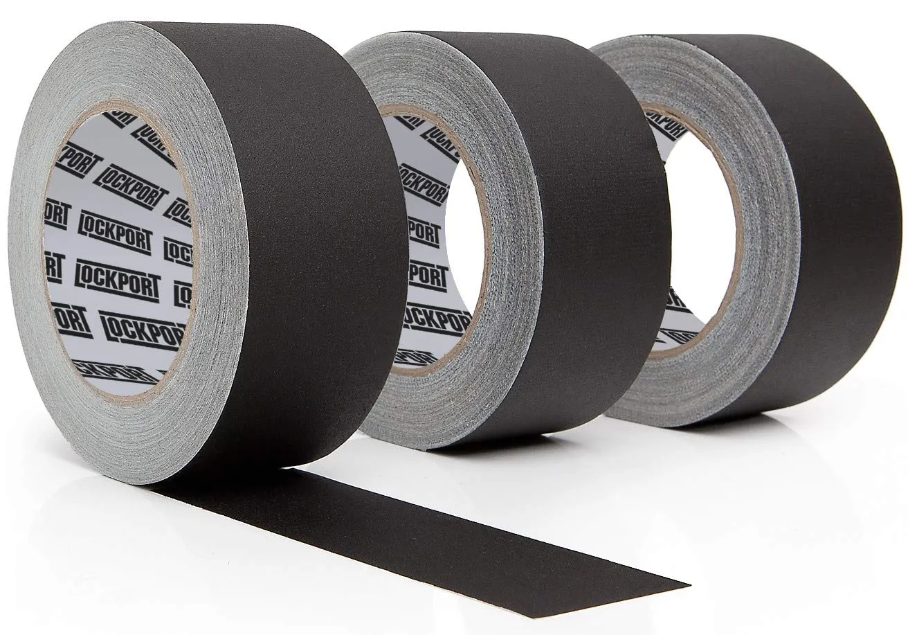 Lockport Black Gaffers Tape 2 inch x 30 Yards - 3 Pack Pro Black Gaff Tape - No Residue, Water Resistant, Non-Reflective, Easy Tear - Multipurpose Photography, Filming, Stage, Production, and More