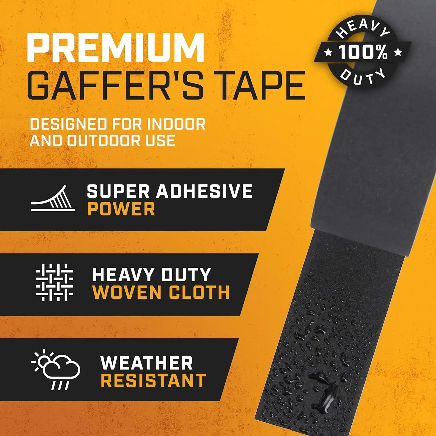Lockport Black Gaffers Tape 2 inch x 30 Yards - 4 Pack Pro Black Gaff Tape - No Residue, Water Resistant, Non-Reflective, Easy Tear - Multipurpose