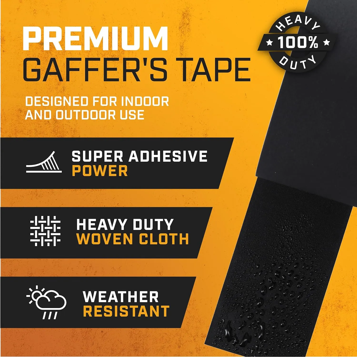 Lockport Black Gaffers Tape 3 inch x 30 Yards - 4 Pack Pro Black Gaff Tape - No Residue, Water Resistant, Non-Reflective, Easy Tear - Multipurpose