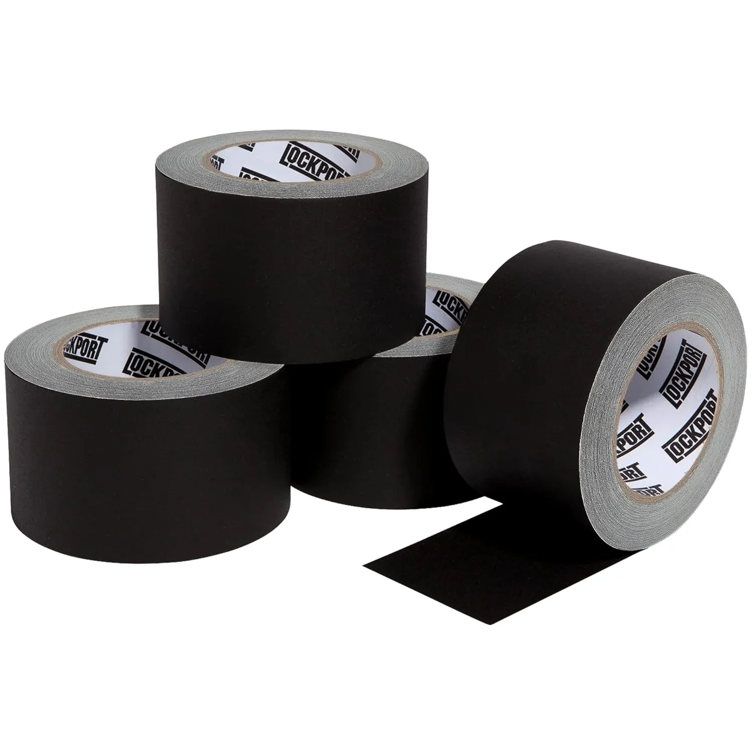 Lockport Black Gaffers Tape 3 inch x 30 Yards - 4 Pack Pro Black Gaff Tape - No Residue, Water Resistant, Non-Reflective, Easy Tear - Multipurpose
