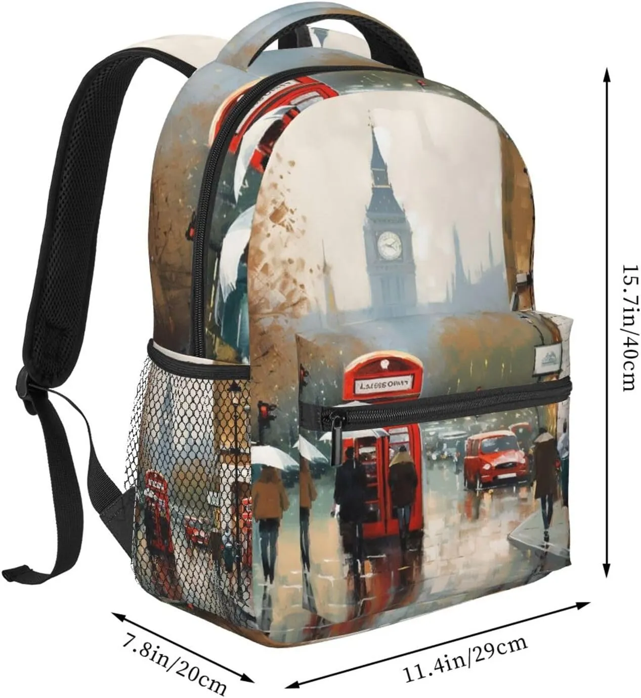 London Impression Backpack Lightweight Laptop Backpack Travel Rucksack for Men Women Canvas Daypack
