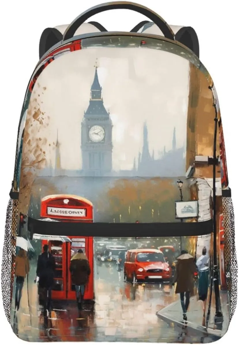 London Impression Backpack Lightweight Laptop Backpack Travel Rucksack for Men Women Canvas Daypack