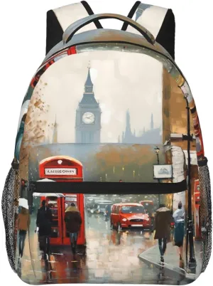 London Impression Backpack Lightweight Laptop Backpack Travel Rucksack for Men Women Canvas Daypack